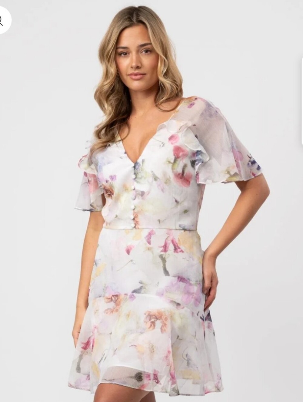 Ted Baker White Floral Watercolor Ruffle Dress NWT
